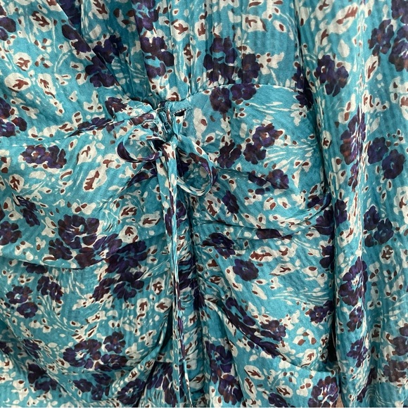 NEW Veronica Beard Becky Silk Turquoise Floral Ruching Skirt Dress Size 6 - Picture 10 of 14